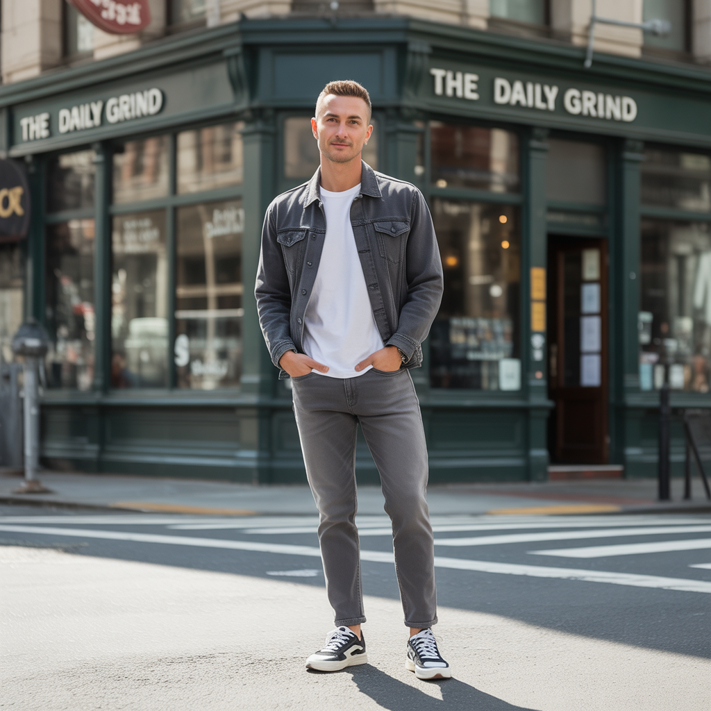 grey jeans outfit men