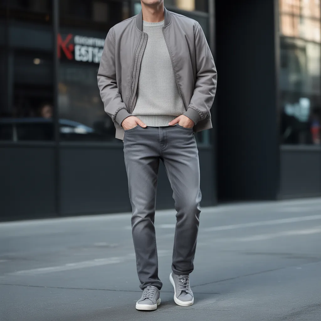 grey jeans outfit men