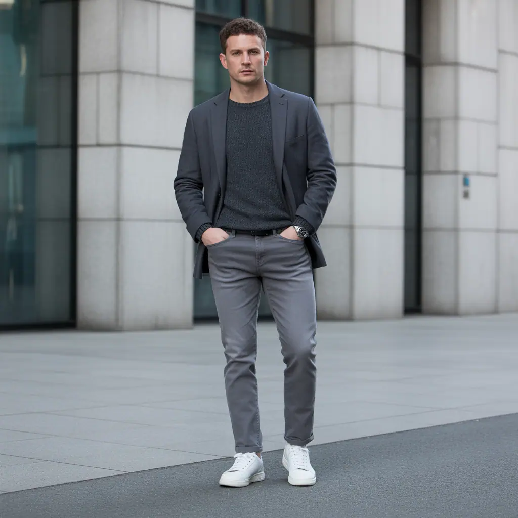 grey jeans outfit men