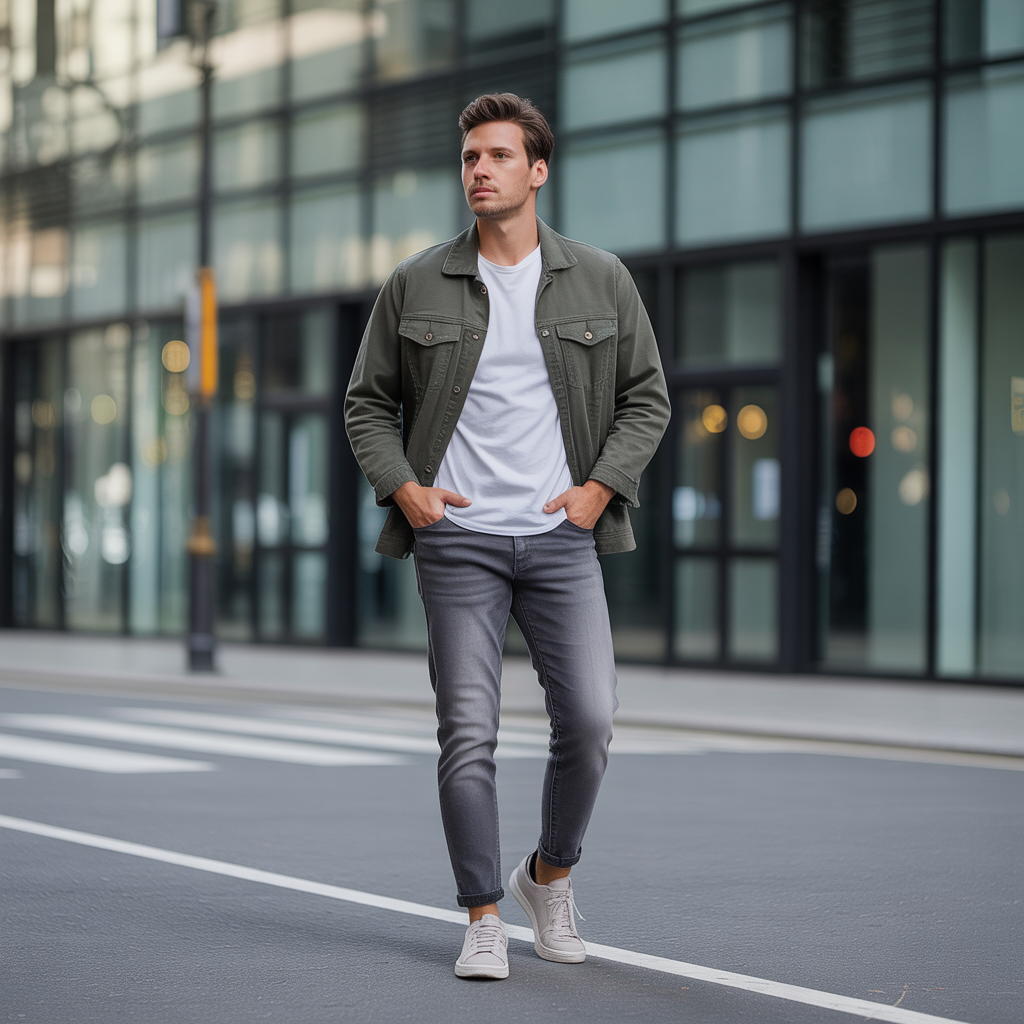 grey jeans outfit men