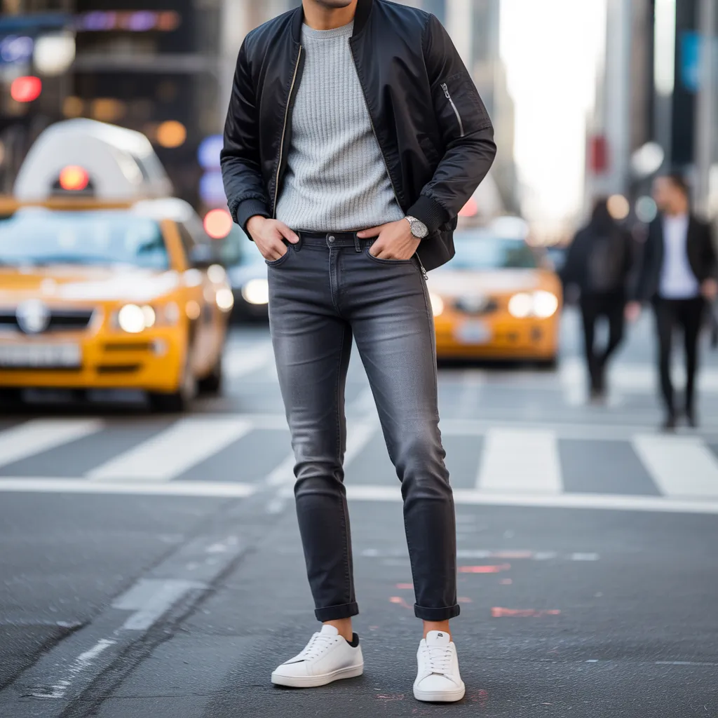 grey jeans outfit men