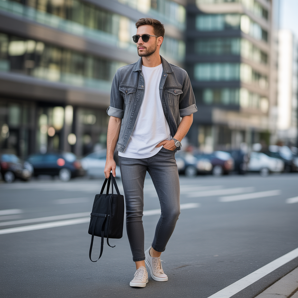 grey jeans outfit men