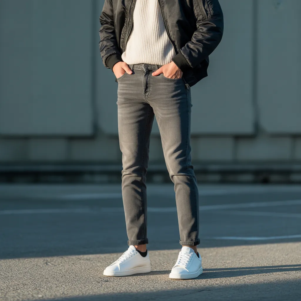 grey jeans outfit men