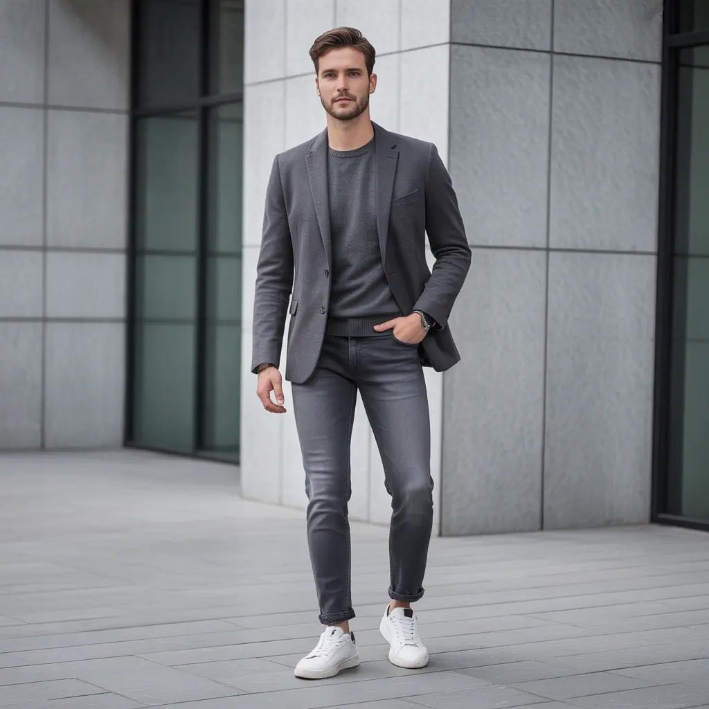 grey jeans outfit men