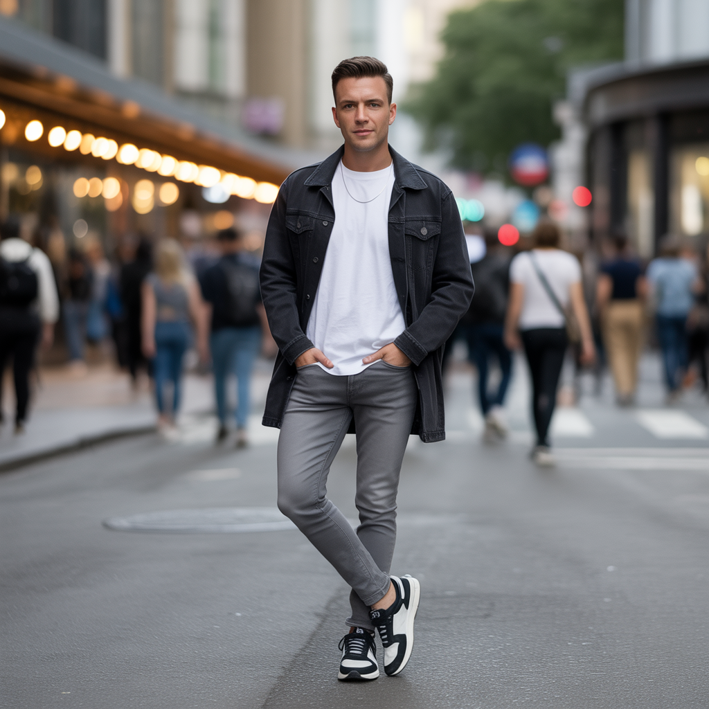 grey jeans outfit men