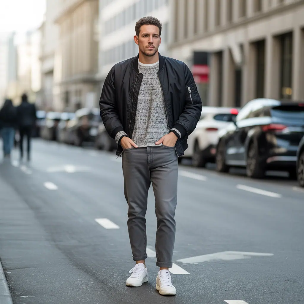 grey jeans outfit men