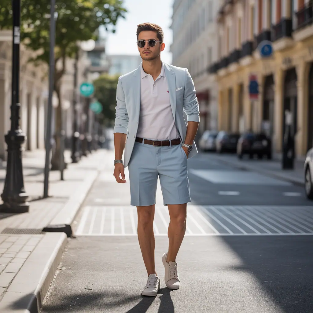 grey shorts outfit men