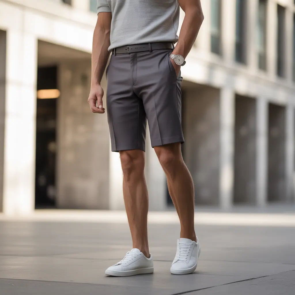 grey shorts outfit men
