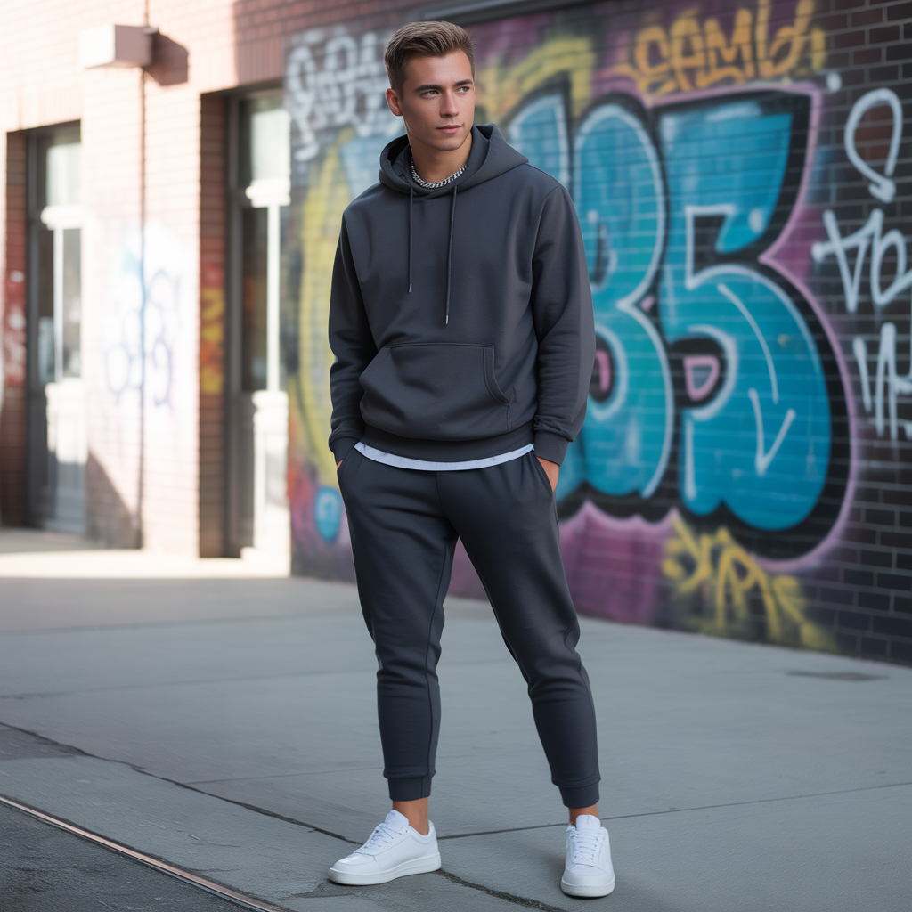 grey sweatpants outfit men
