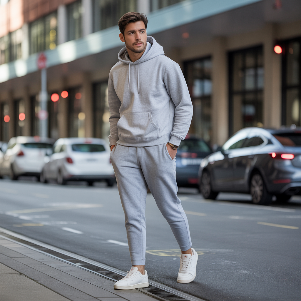 grey sweatpants outfit men