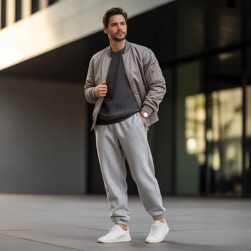 grey sweatpants outfit men