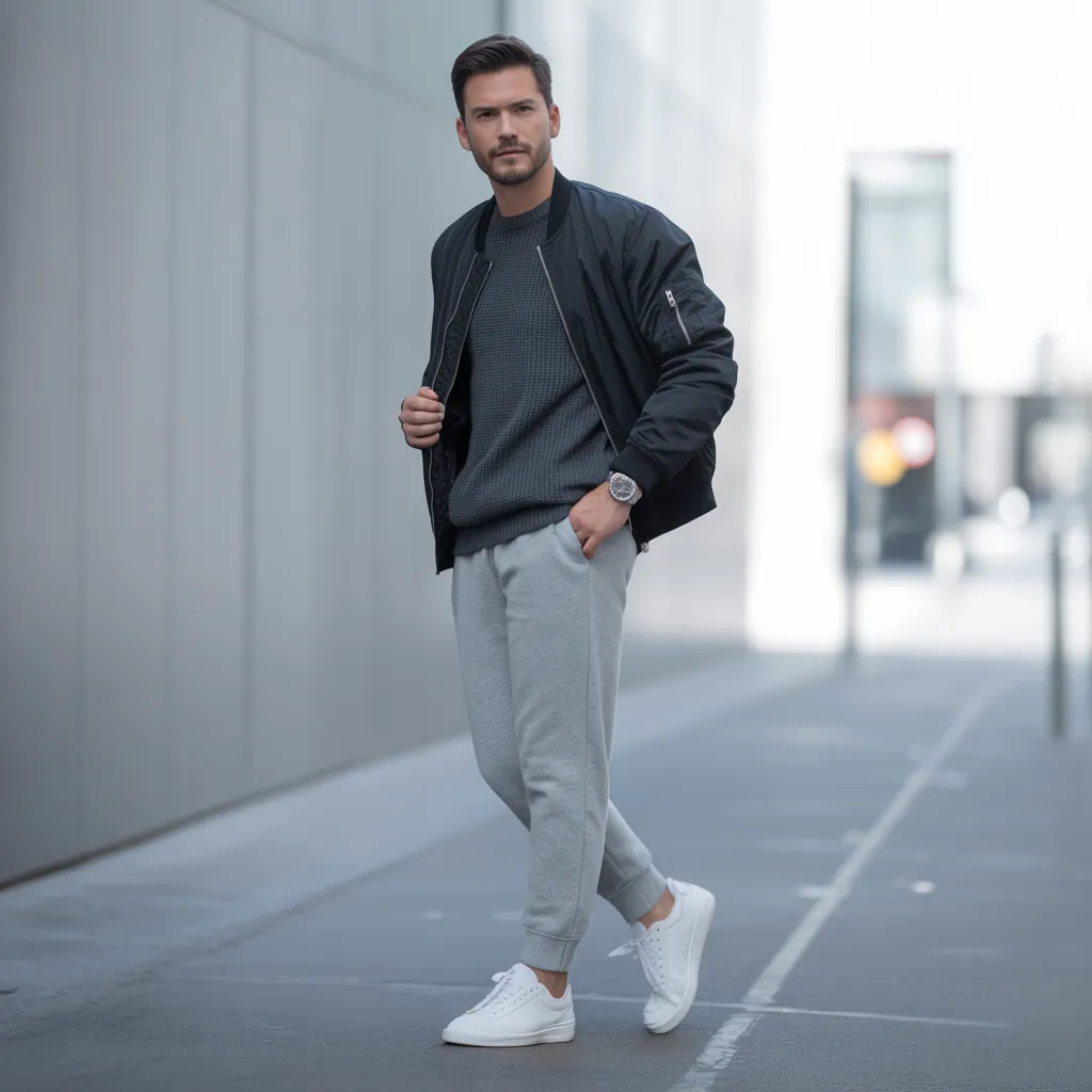 grey sweatpants outfit men