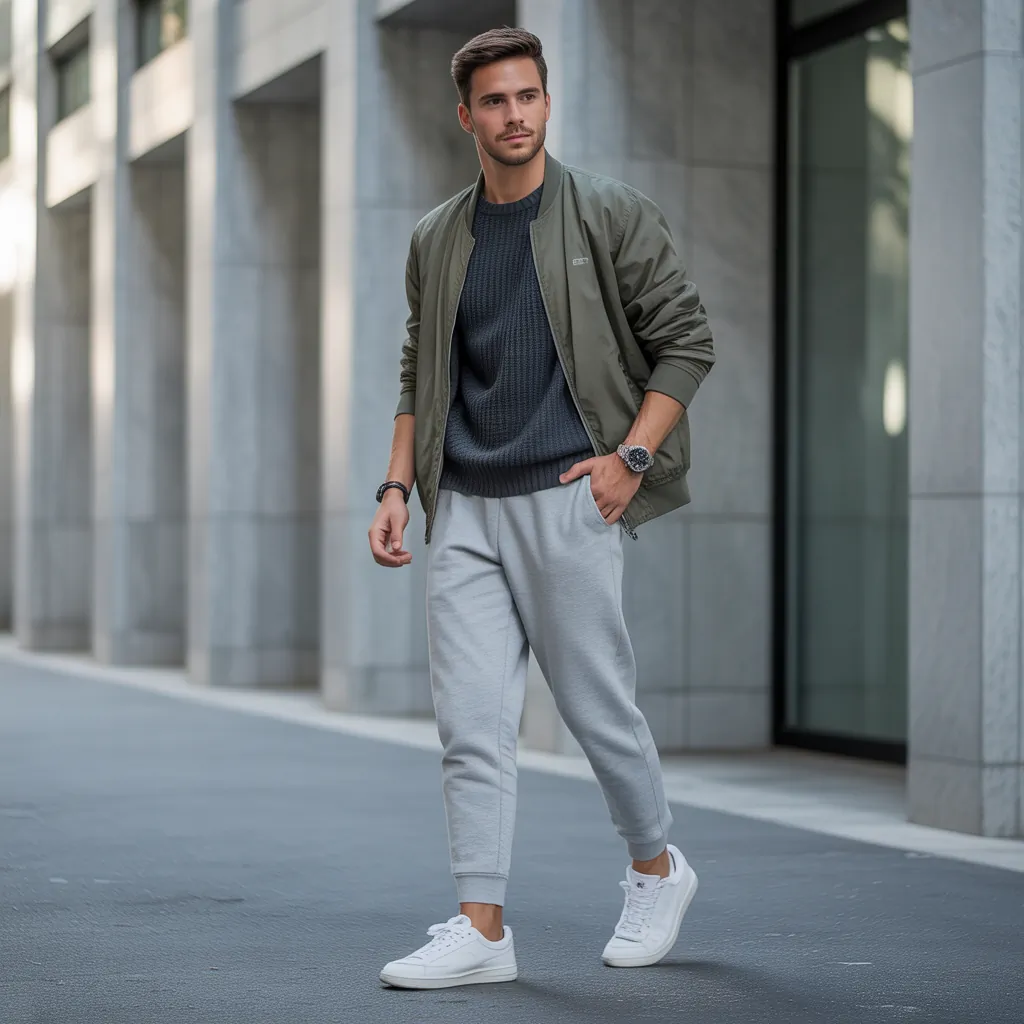 grey sweatpants outfit men