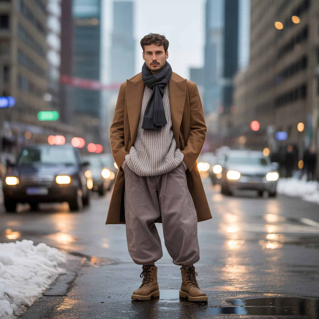how to style baggy pants in winter