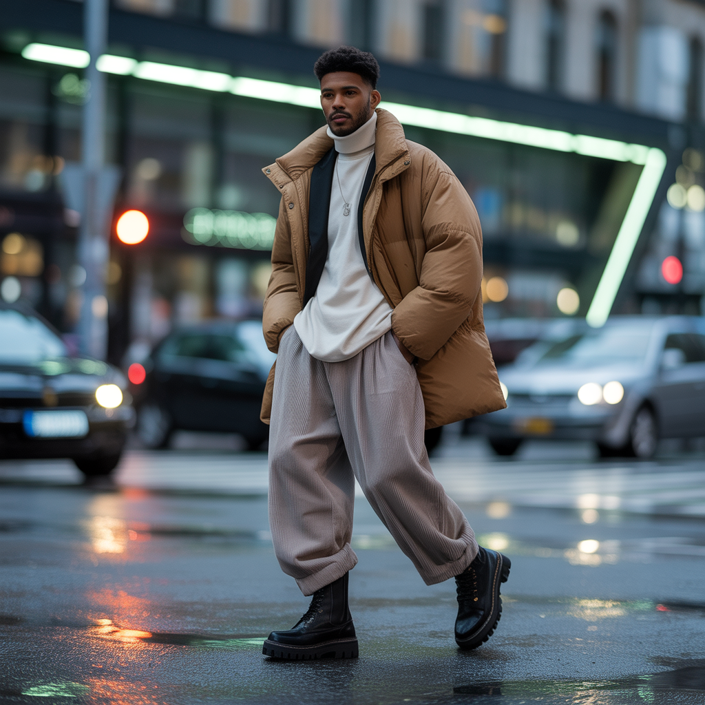 how to style baggy pants in winter