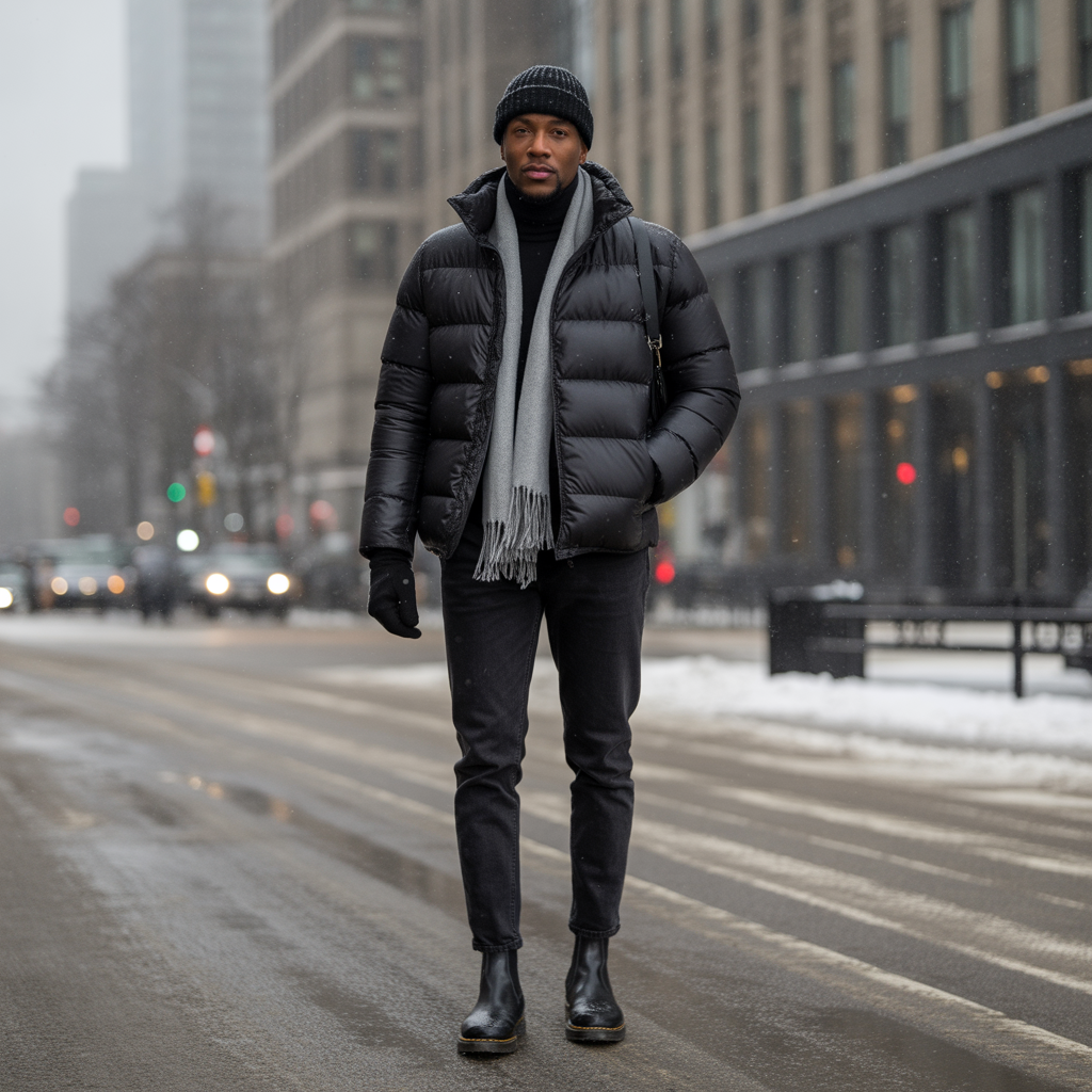 how to style black puffer jacket in this winter