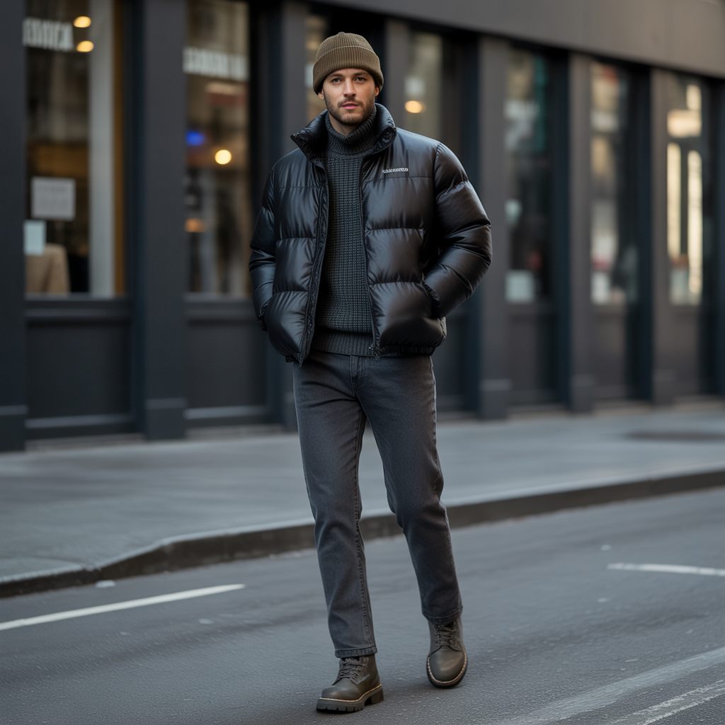 how to style black puffer jacket in this winter
