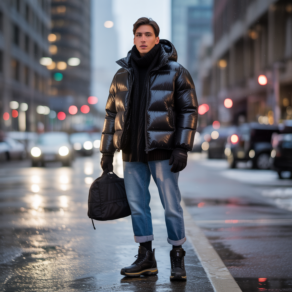 how to style black puffer jacket in this winter