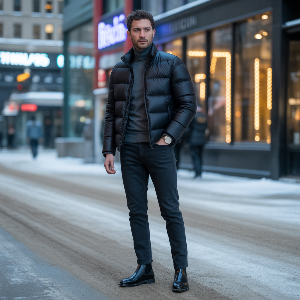 how to style black puffer jacket in this winter