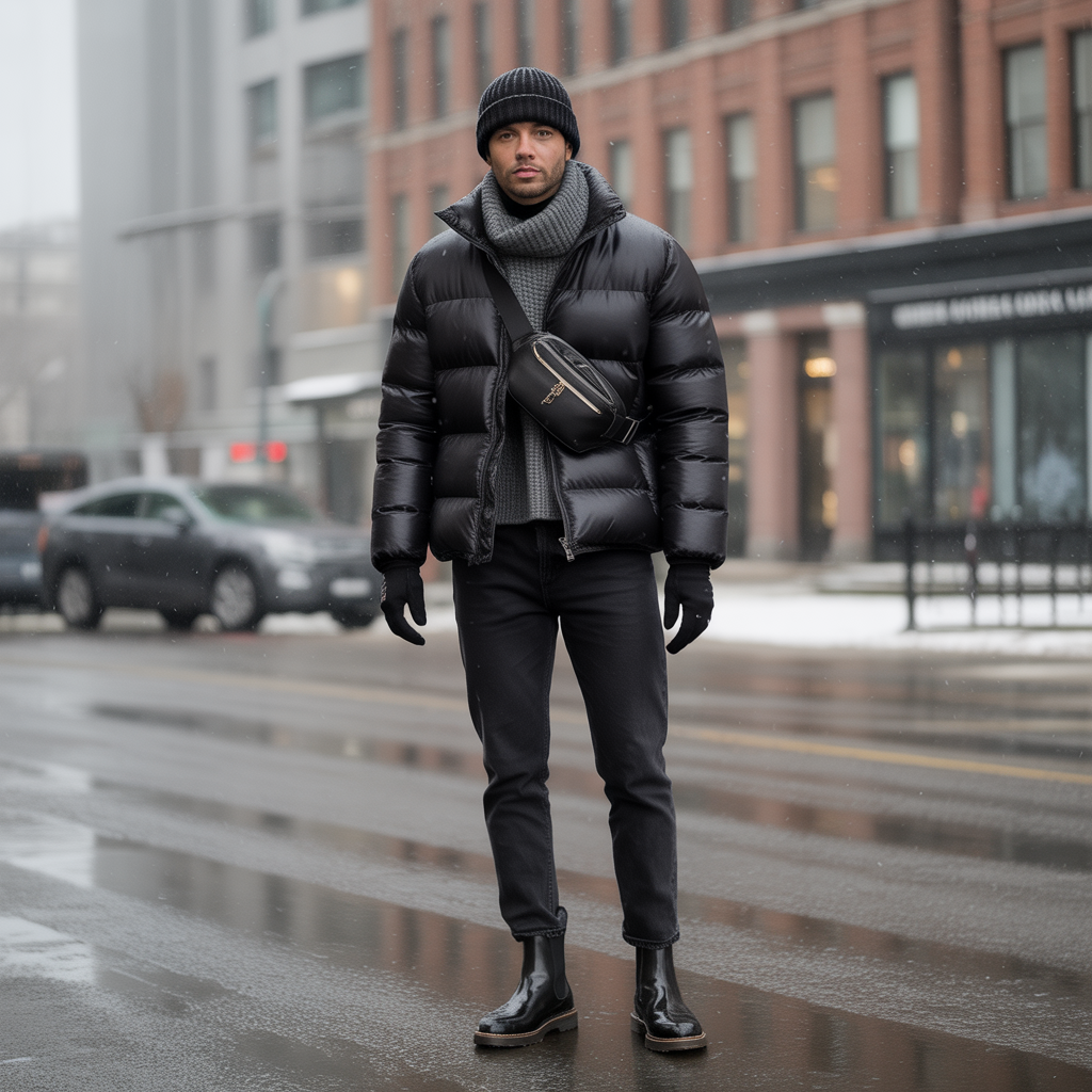 how to style black puffer jacket in this winter