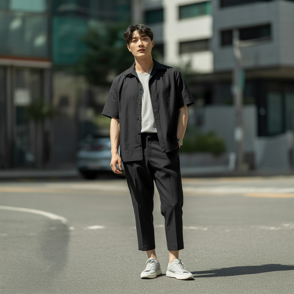 how to wear a black shirt in summer like korean men