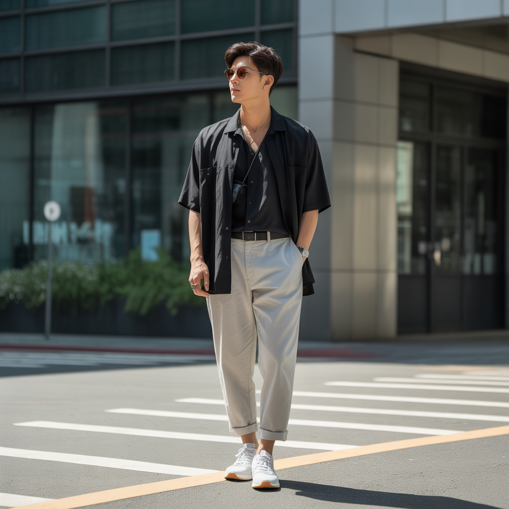 how to wear a black shirt in summer like korean men