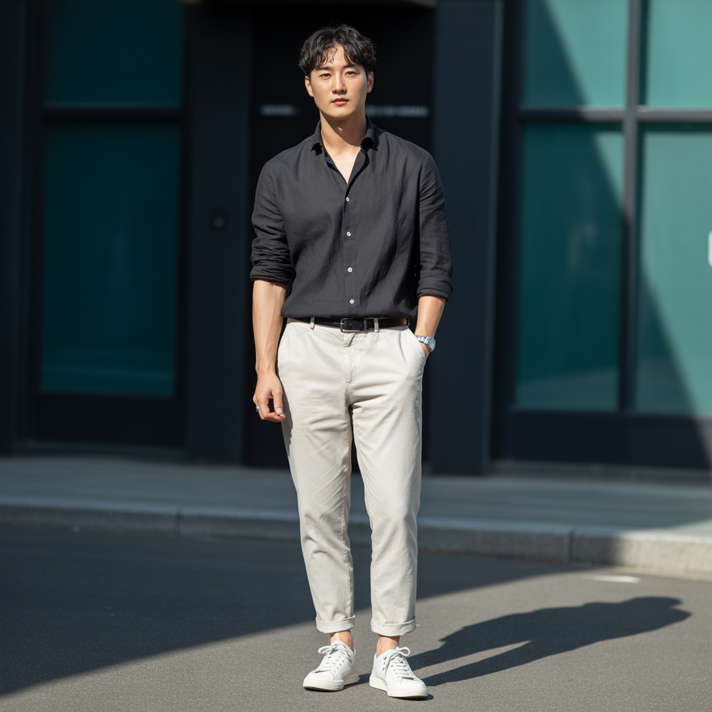 how to wear a black shirt in summer like korean men