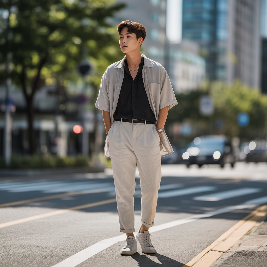 how to wear a black shirt in summer like korean men