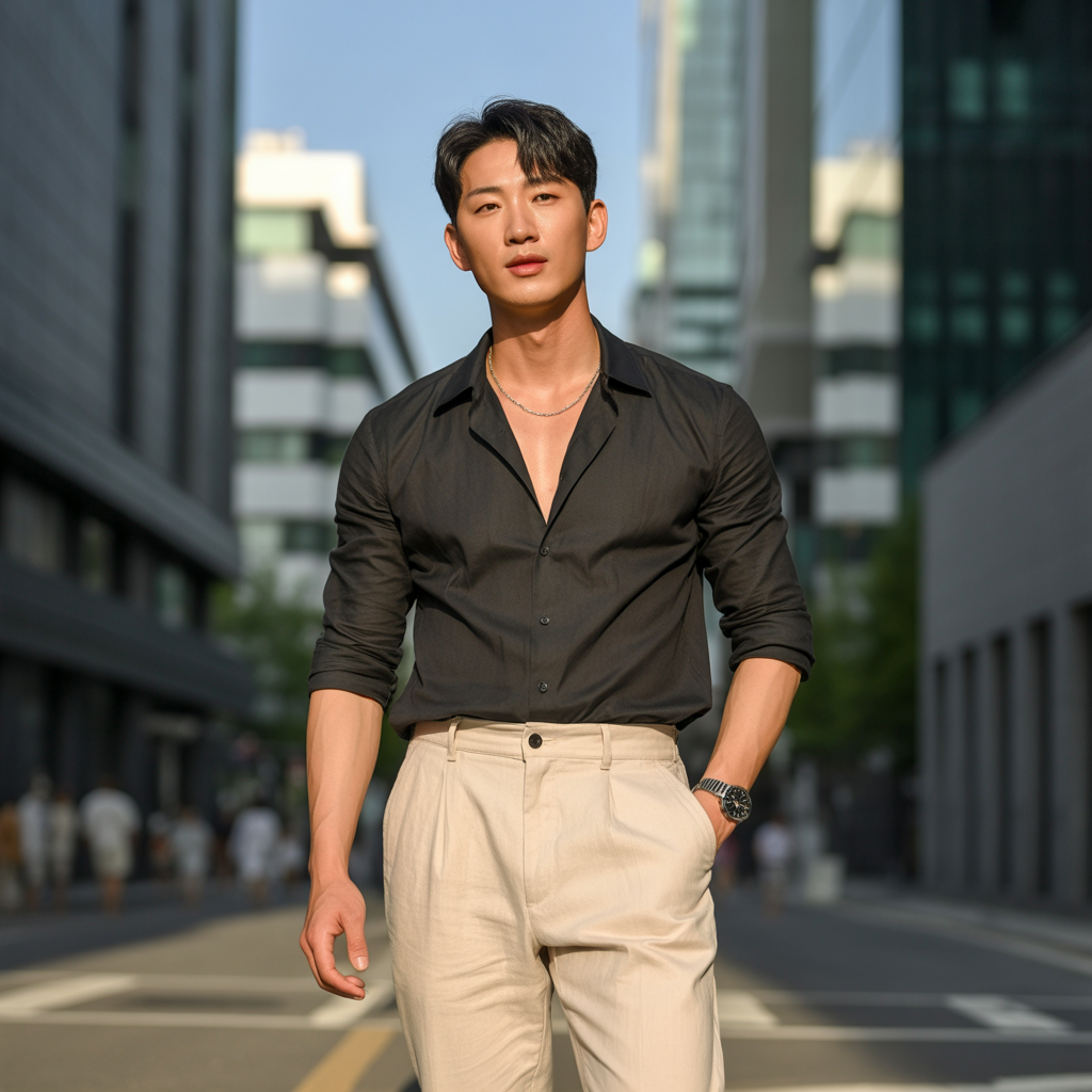 how to wear a black shirt in summer like korean men