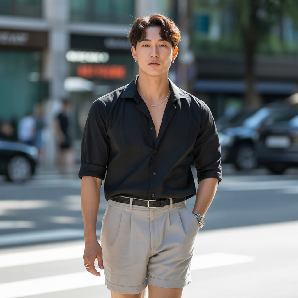 how to wear a black shirt in summer like korean men