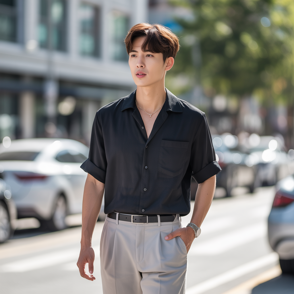 how to wear a black shirt in summer like korean men