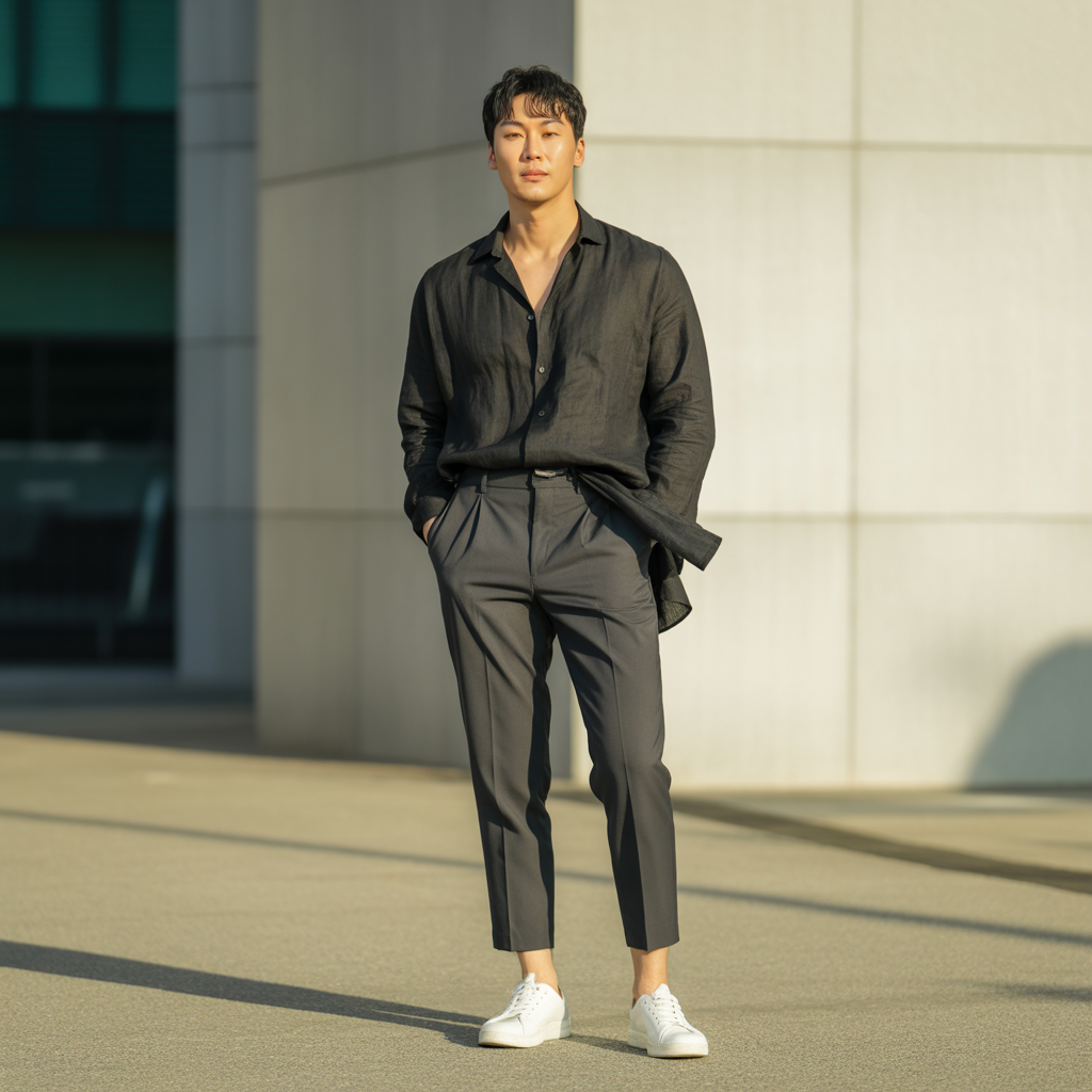 how to wear a black shirt in summer like korean men