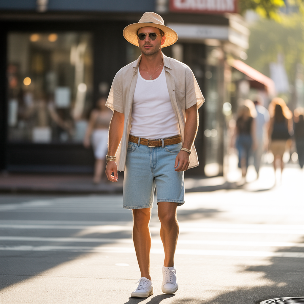 how to wear denim shorts in summer