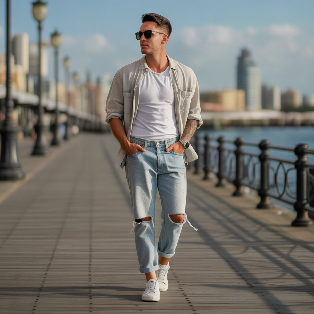 how to wear ripped jeans in summer