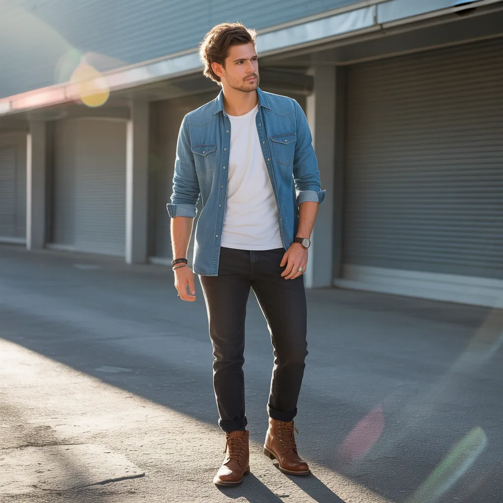 jean button up shirt outfit