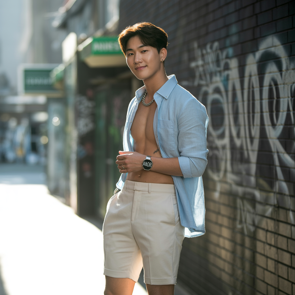 korean mens summer style rocking shorts with confidence
