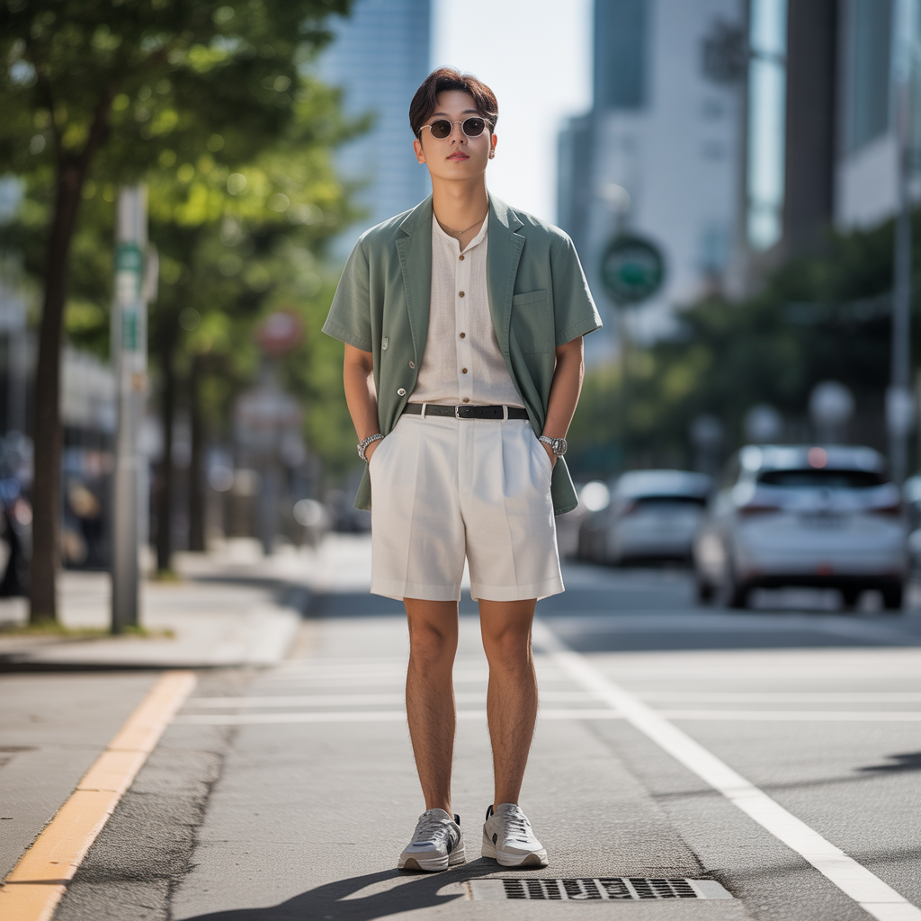 korean mens summer style rocking shorts with confidence