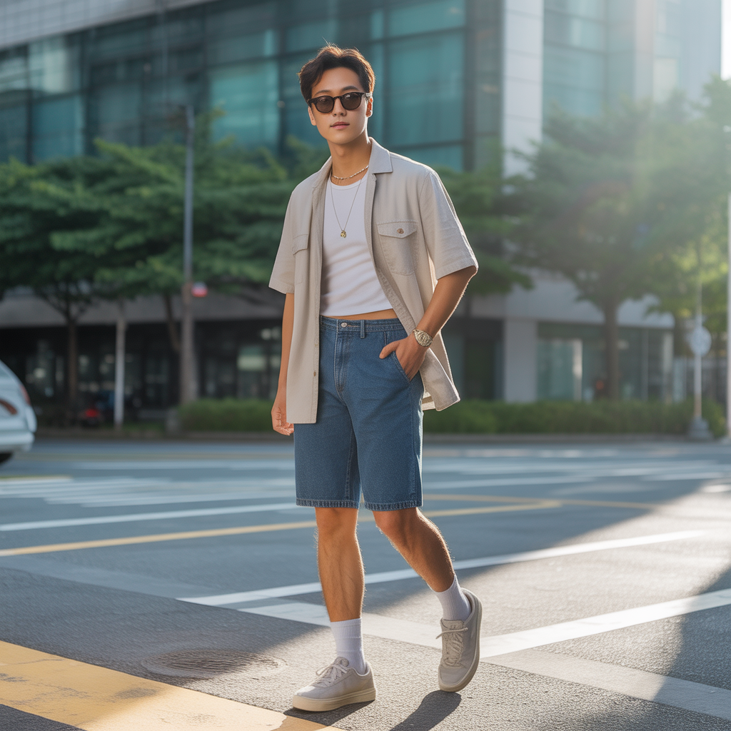 korean mens summer style rocking shorts with confidence