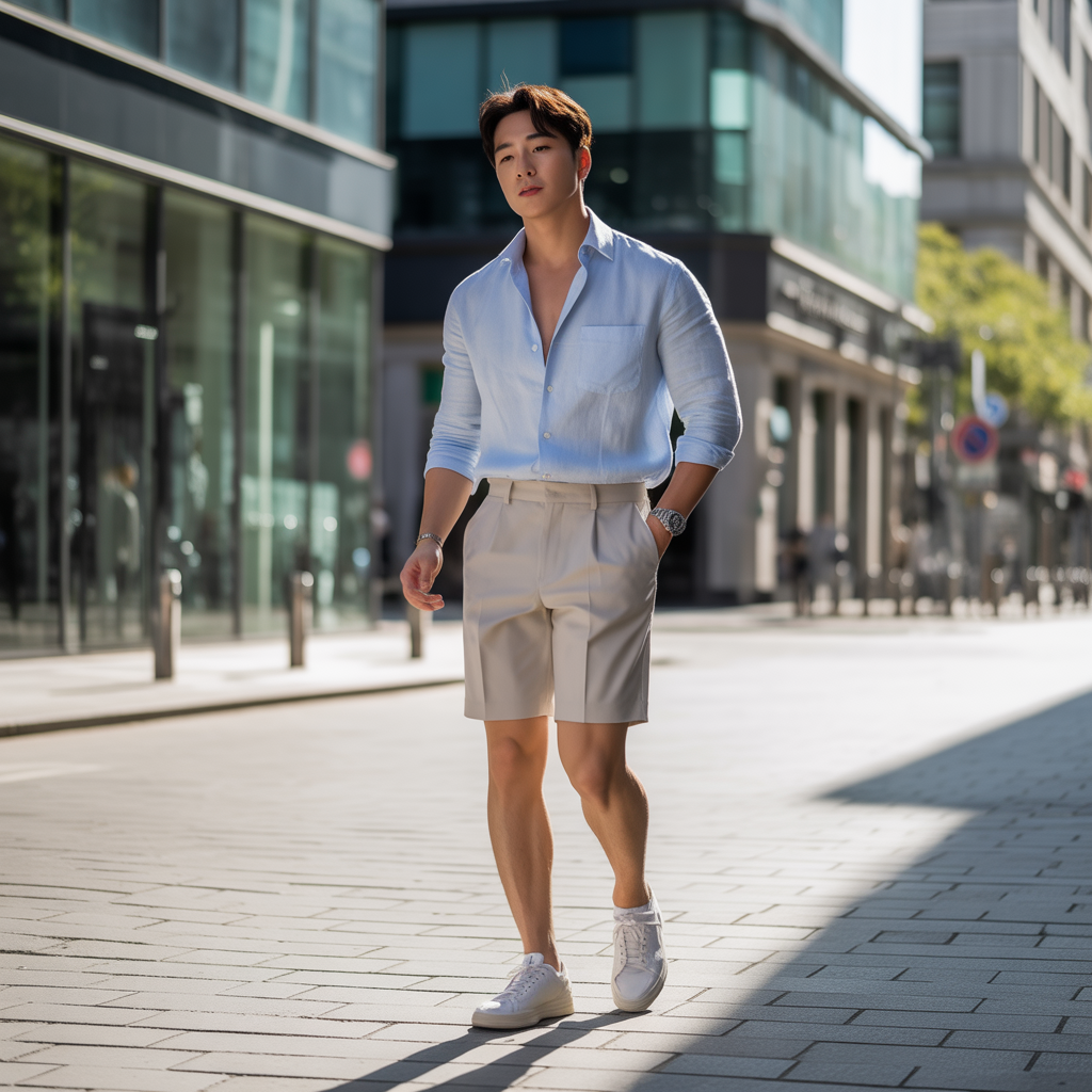 korean mens summer style rocking shorts with confidence