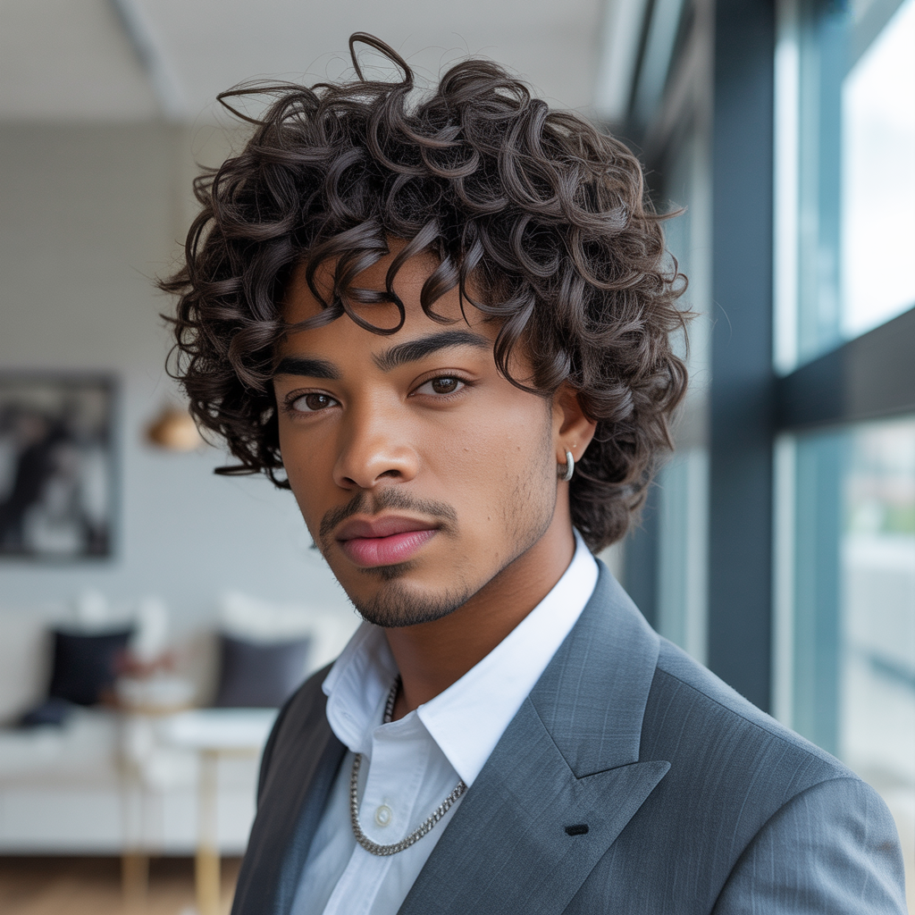 layered haircuts for men with curly hair