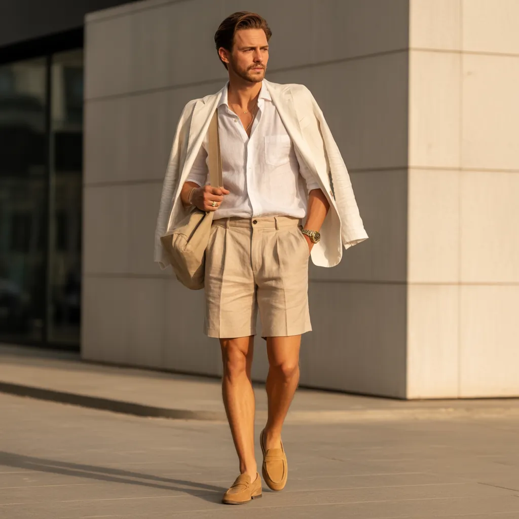 linen shorts men outfits for a chic summer look