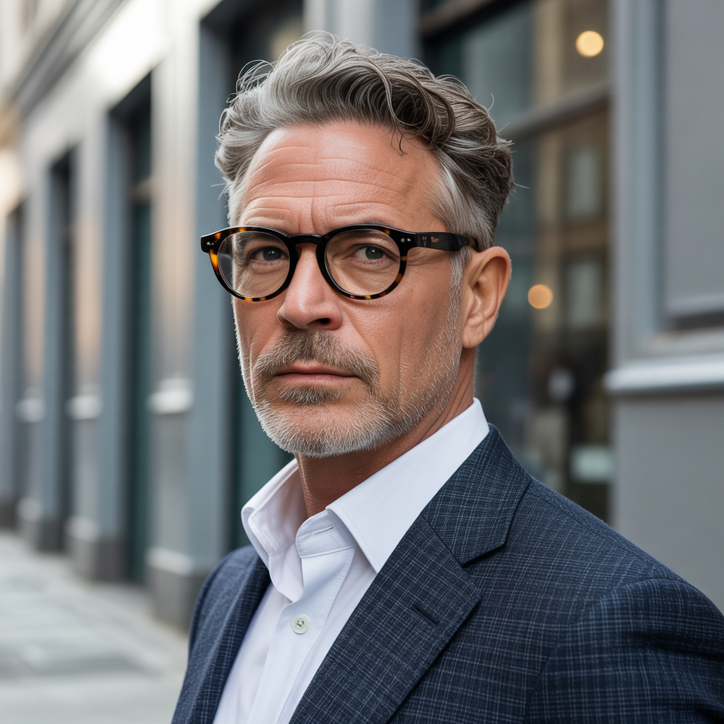 mens hair 50+ glasses