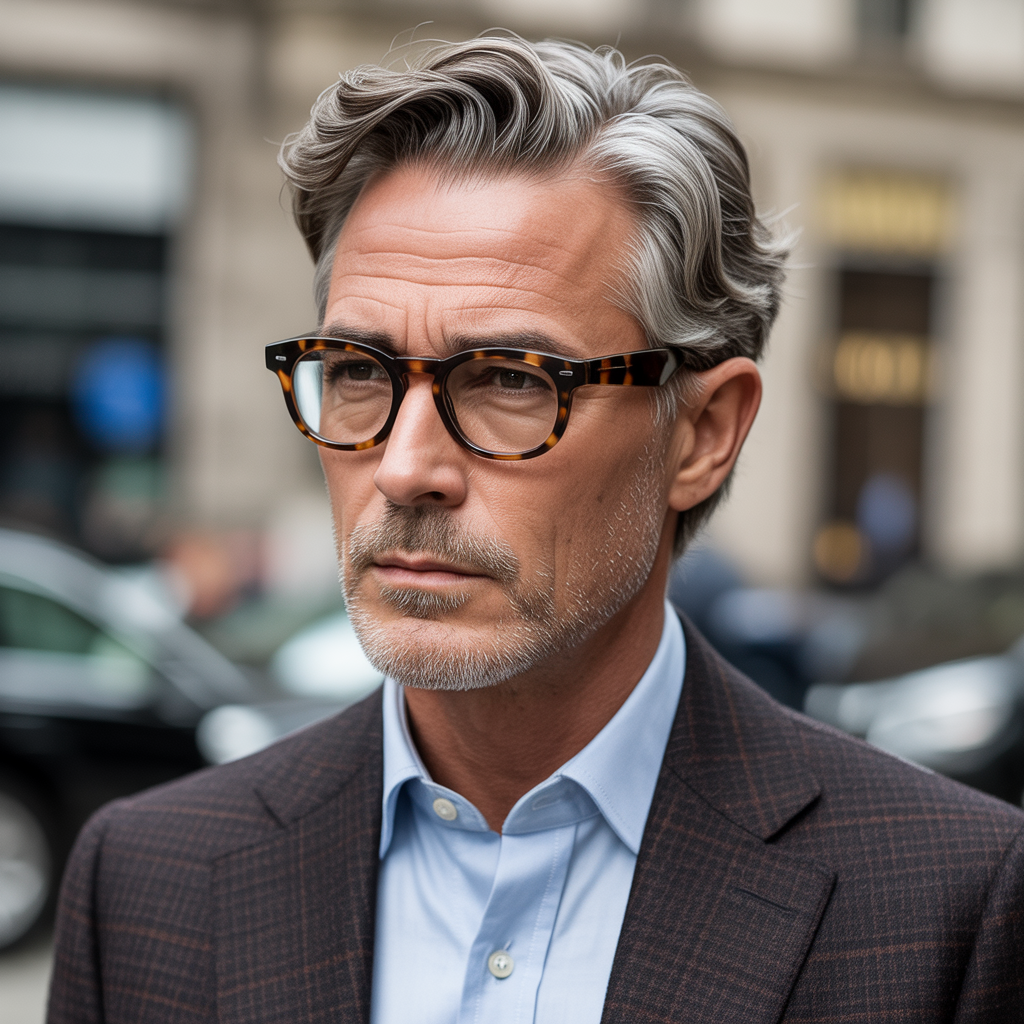 mens hair 50+ glasses