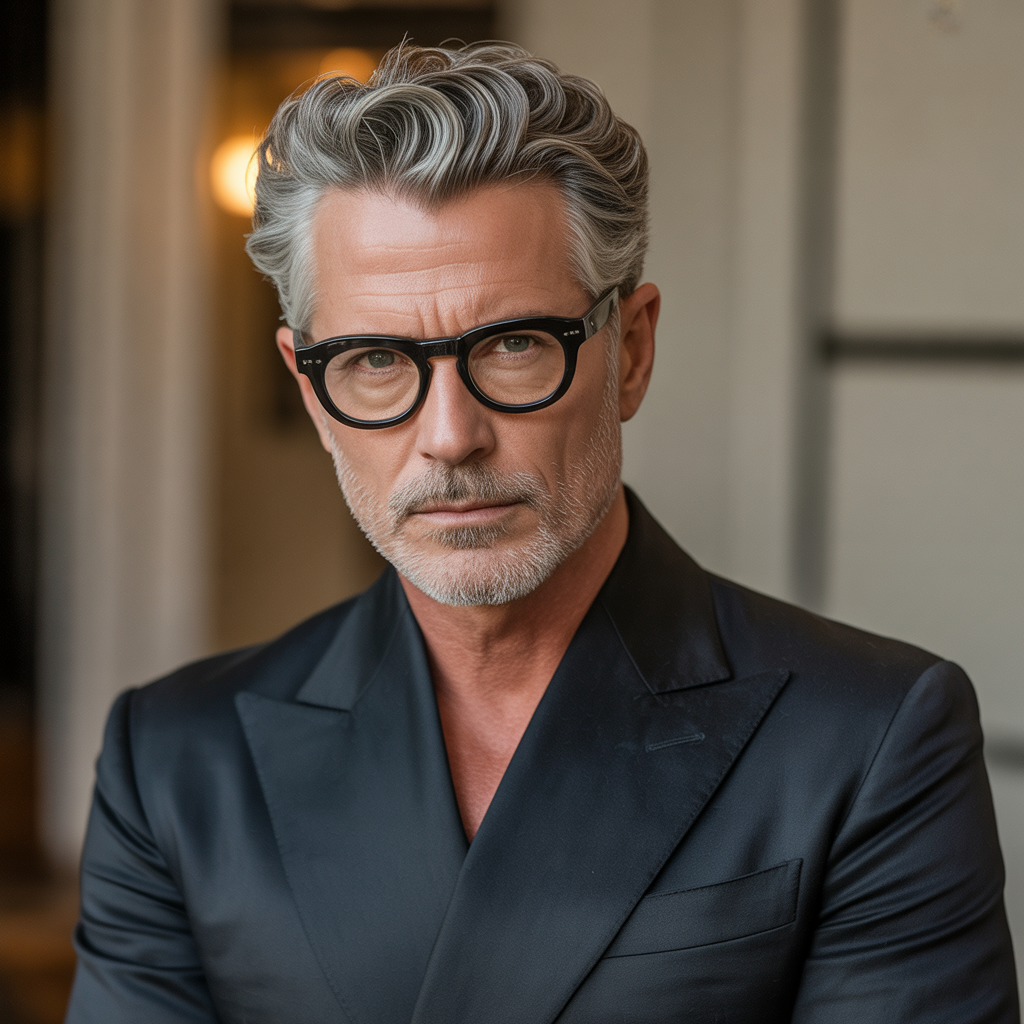 mens hair 50+ glasses