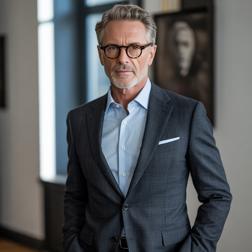 mens hair 50+ glasses