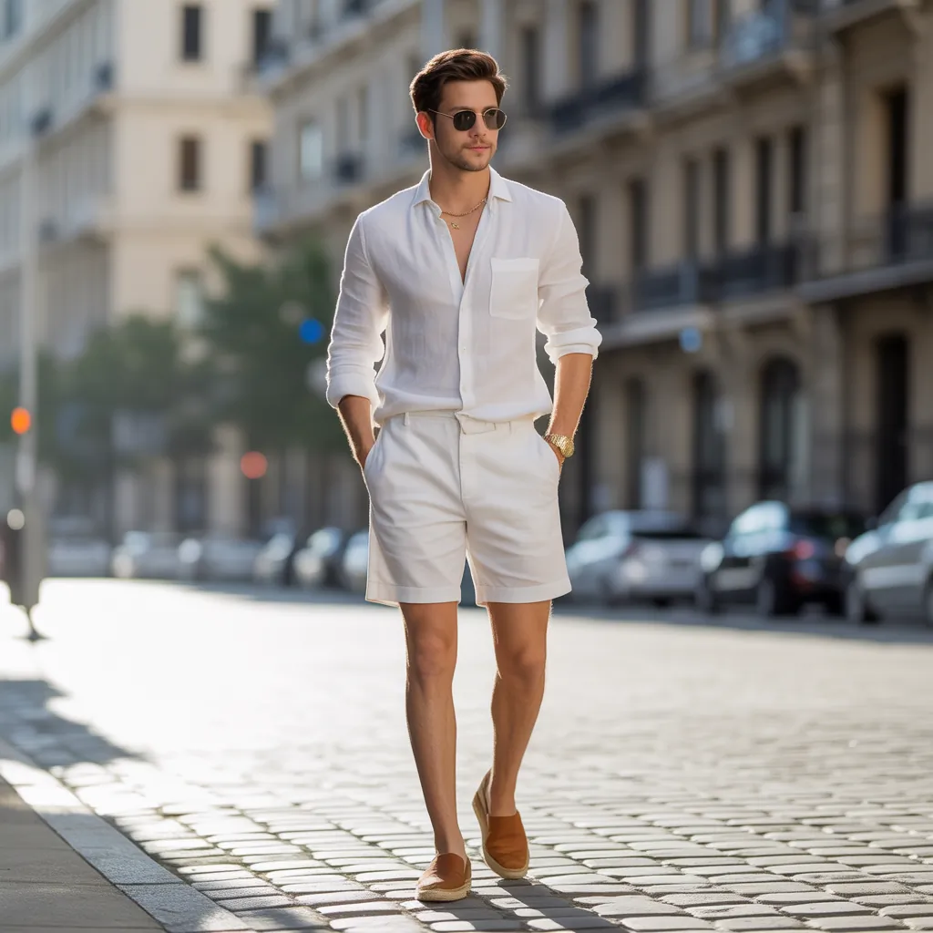 stylish white shorts outfit men ideas