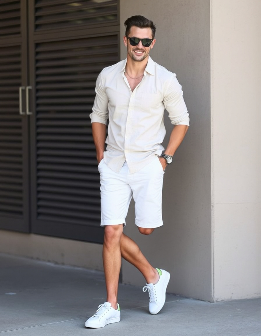 stylish white shorts outfit men ideas
