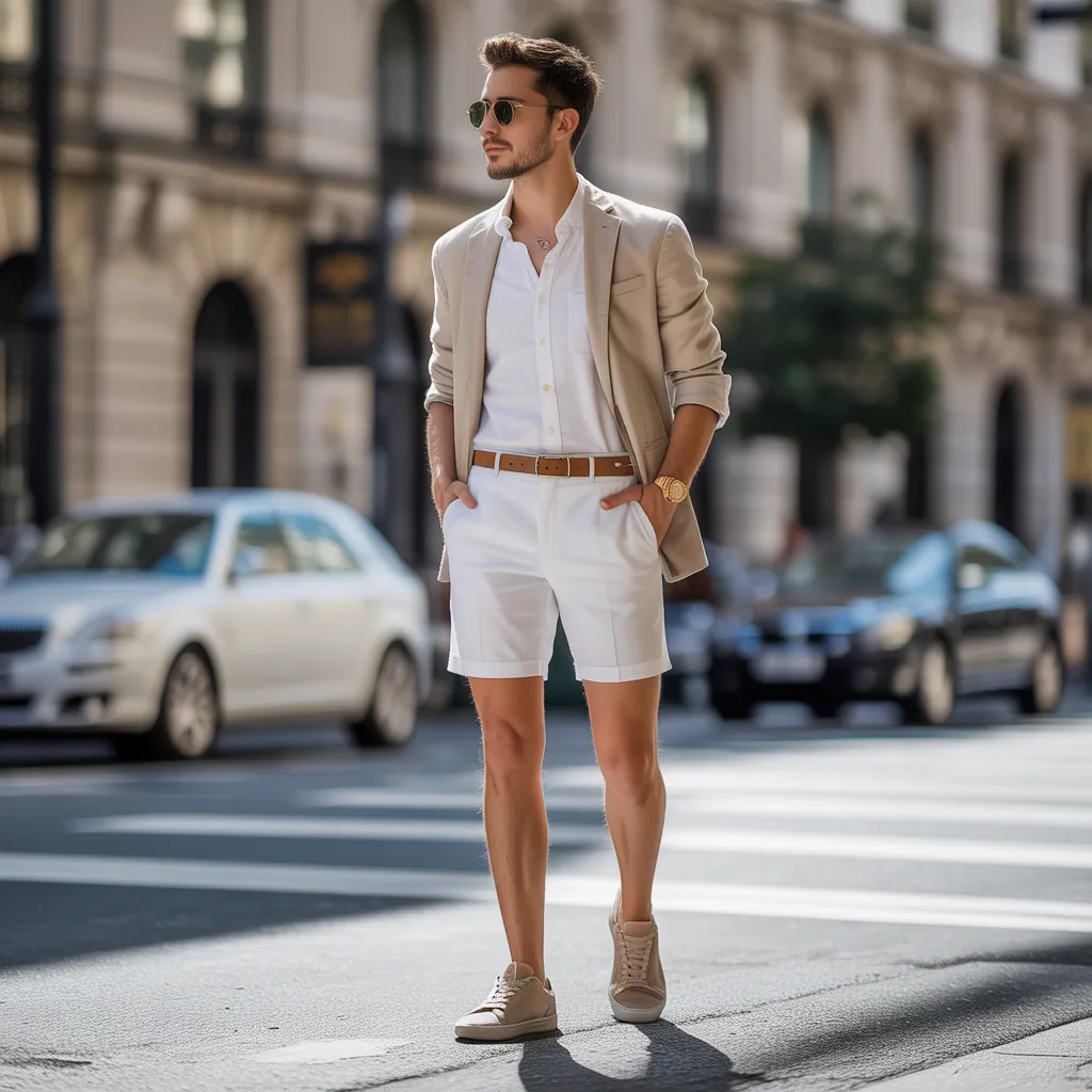 stylish white shorts outfit men ideas