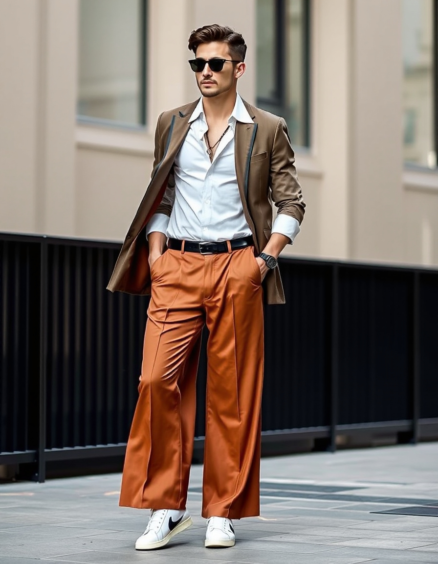 stylish wide pants outfit men
