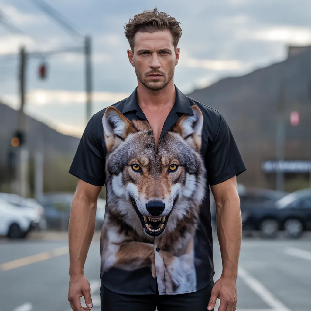 wolf ripping shirt